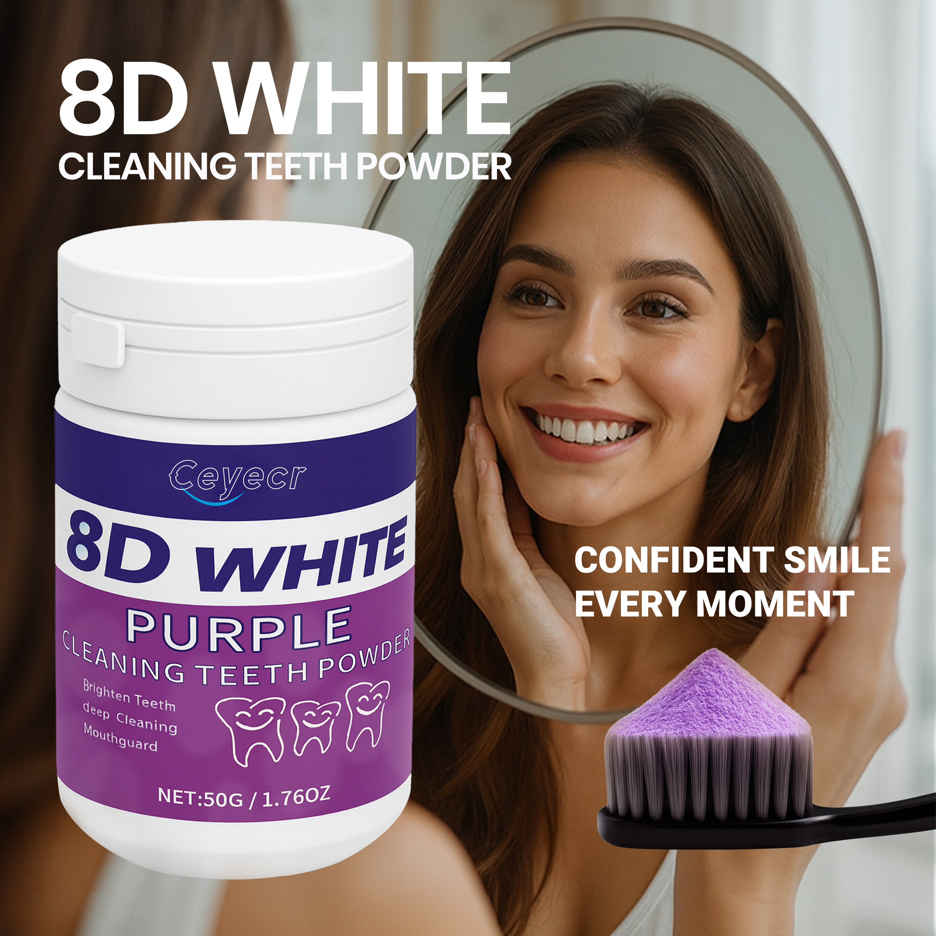 Teeth Whitening Q&M - 8D white Teeth Whitening Powder, 50g/1.76.Oz